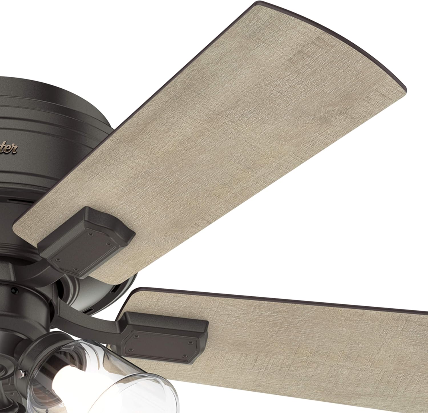 Hunter Fan 42 inch Noble Bronze Low Profile Indoor Ceiling fan with Clear Rippled Glass Light Kit and LED Bulbs (Renewed)