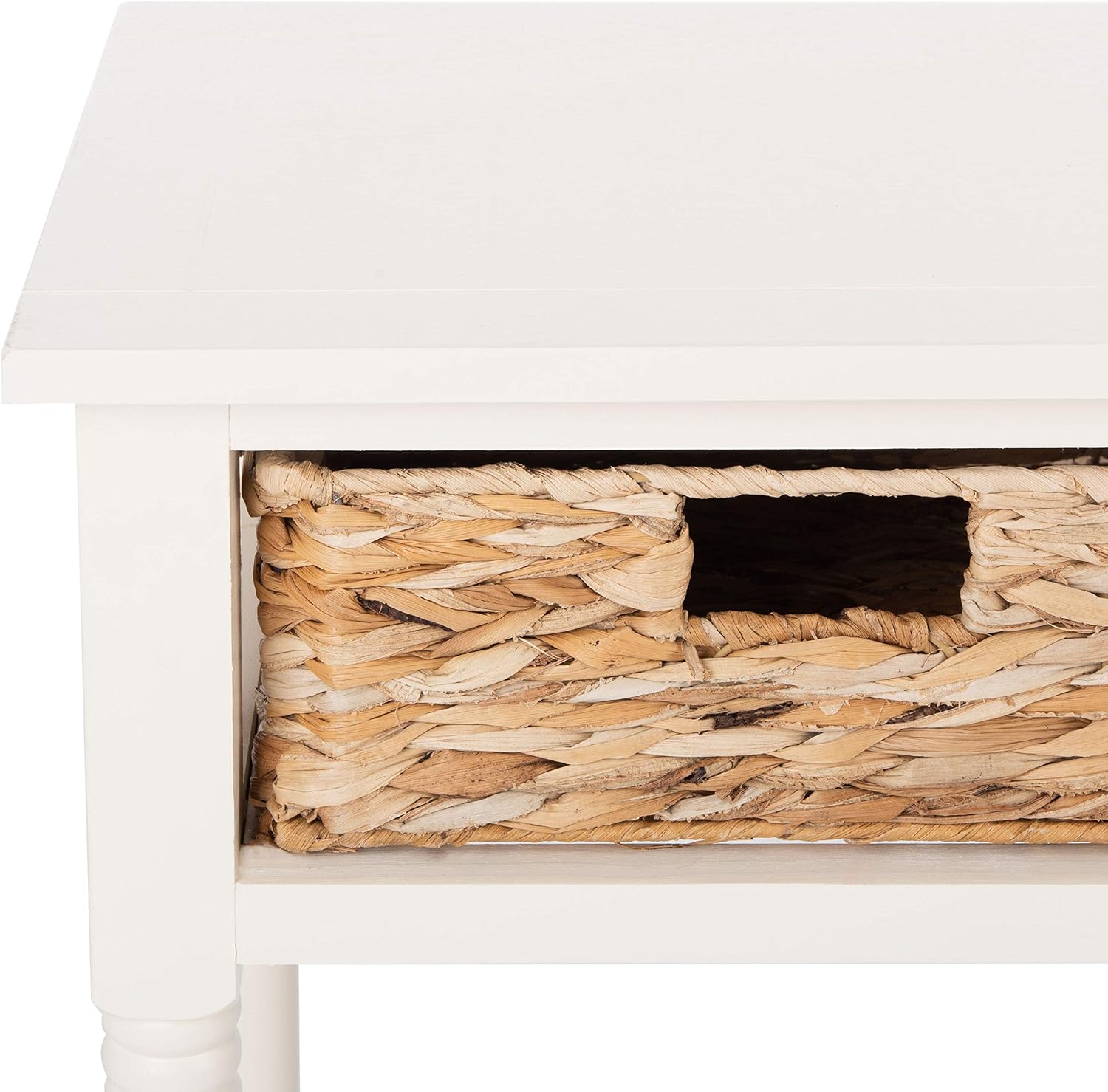 SAFAVIEH Home Collection – Christa Distressed White Console Table with Rattan Drawers & Shelf, Coastal Cottage Storage Console, Vintage Design (AMH5737B)