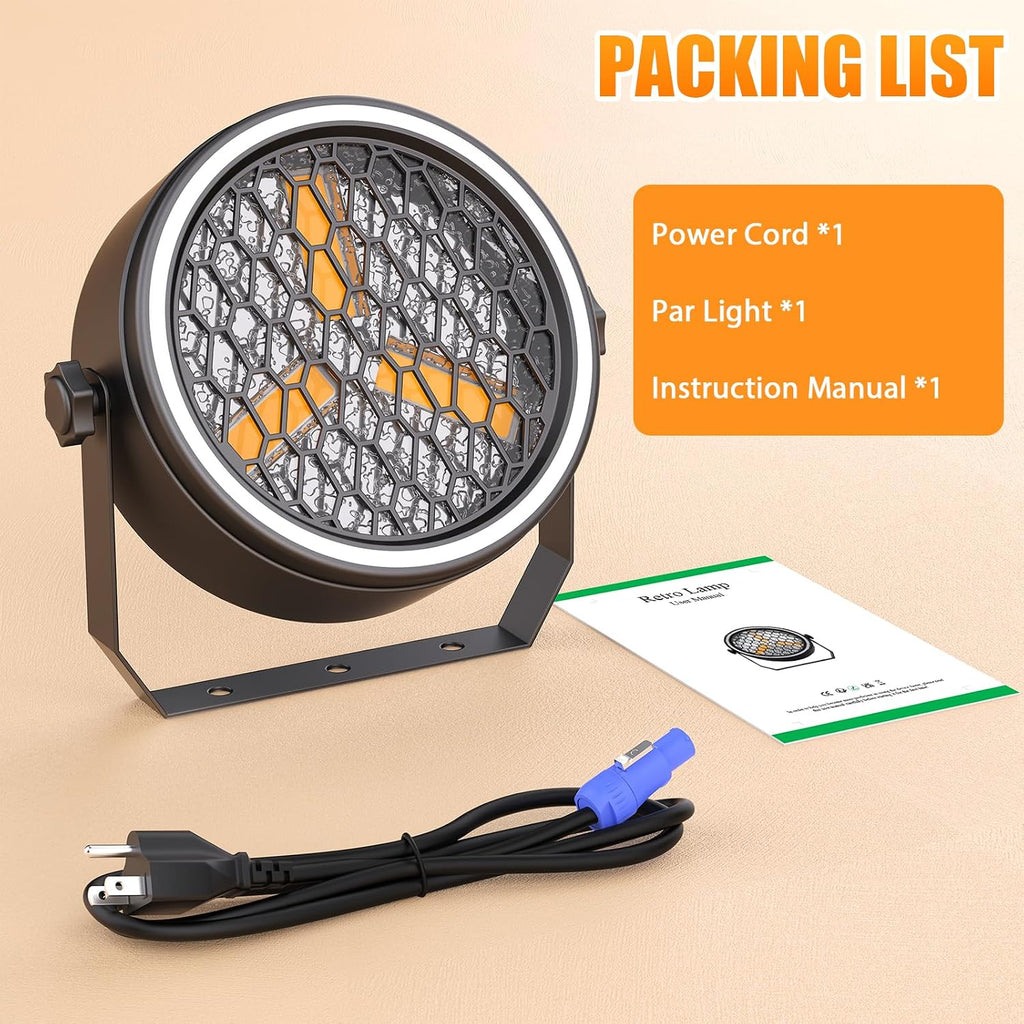 Stage Par Lights COB Stage Spotlights, Gold Super Bright LED Par Can Light with Strip, DMX512 Sound Activated Retro Uplights Indoor for Events Club Wedding Theater Church Dance Lighting(2 Pack)