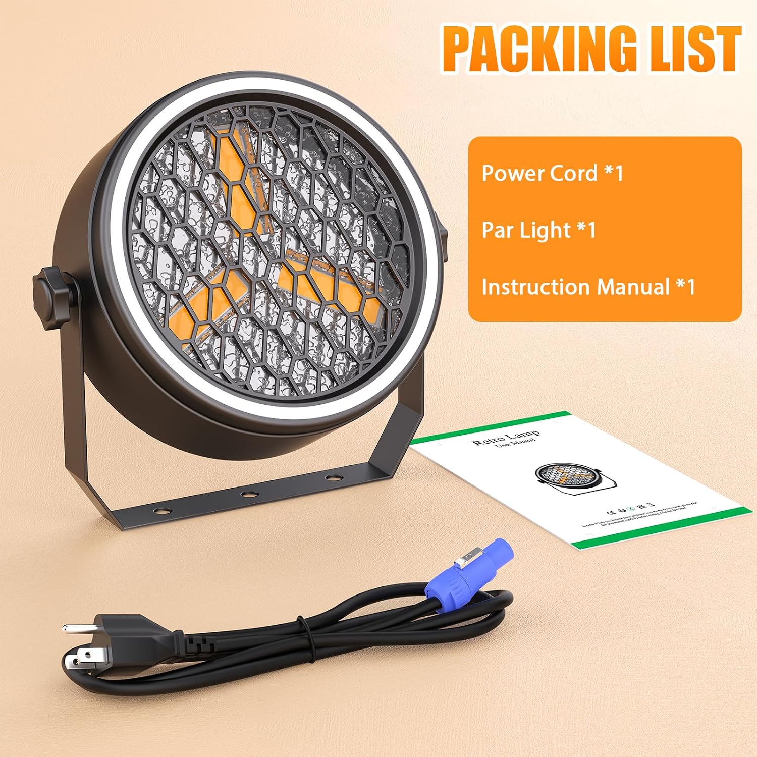 Stage Par Lights COB Stage Spotlights, Gold Super Bright LED Par Can Light with Strip, DMX512 Sound Activated Retro Uplights Indoor for Events Club Wedding Theater Church Dance Lighting(2 Pack)