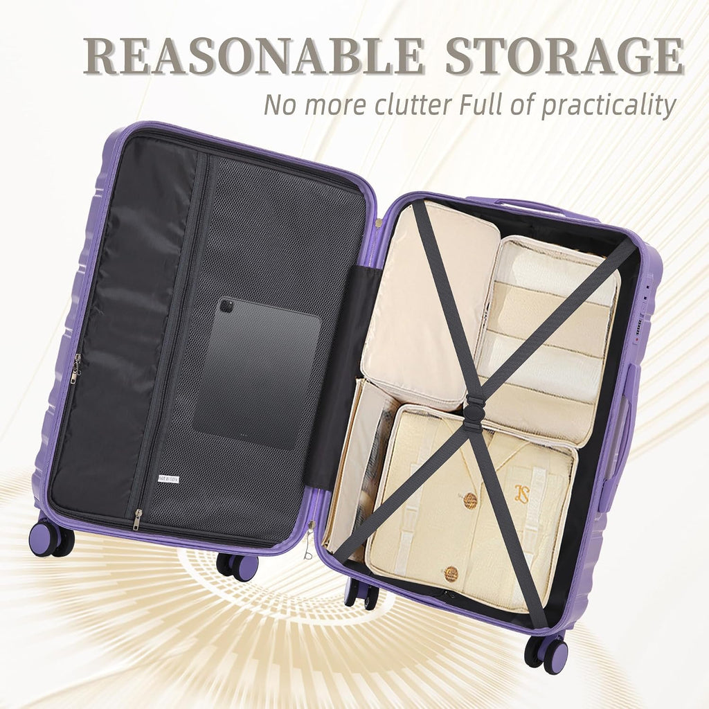 GDFStudio 20/24/28 Inch 3 Piece Luggage Set, ABS Hard Shell Spinner Suitcase with 360° Silent Wheels, Expandable Capacity,Combination Lock, Retractable Handle,Carry On & Checked Suitcases,Blue+Purple