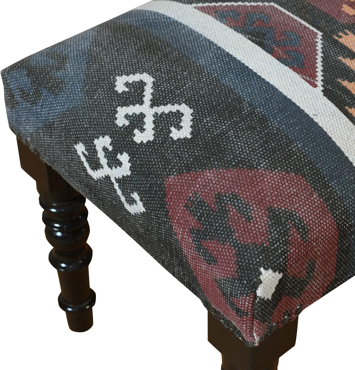 LR Home Upholstered Bench for Bedroom End of Bed |Southwestern Vintage Ottoman Bench with Cushion for Dining, Living Room, Entryway, Window, Outdoor | 47' W X 16' D X 18' H | Red/Ivory/Multicolor