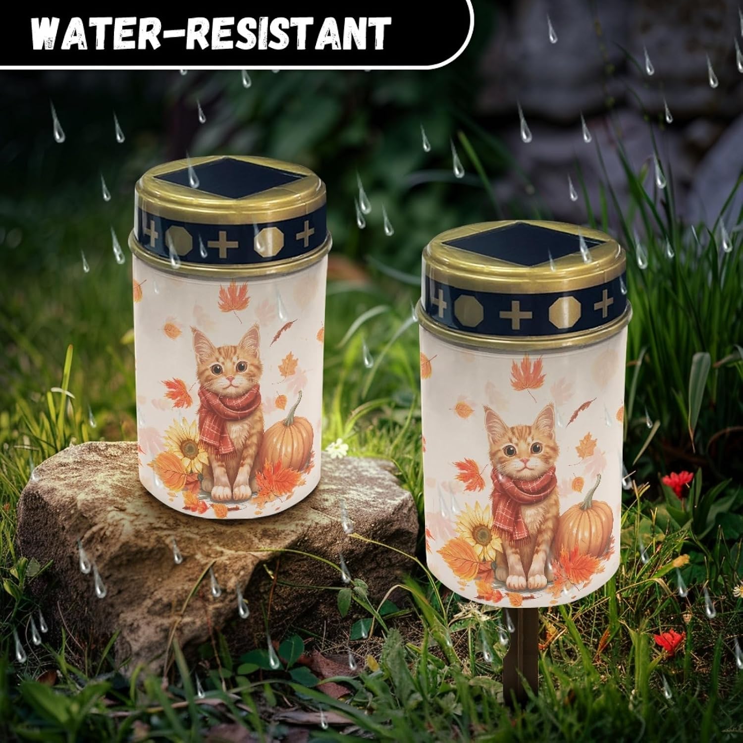 Thanksgiving Cat Solar Garden Lights Walkway Solar Lights Landscape Set of 10 Outdoor Waterproof Thanksgiving Decor Solar Pathway Lights Solar Walkway Lights Outdoor Table Lamp