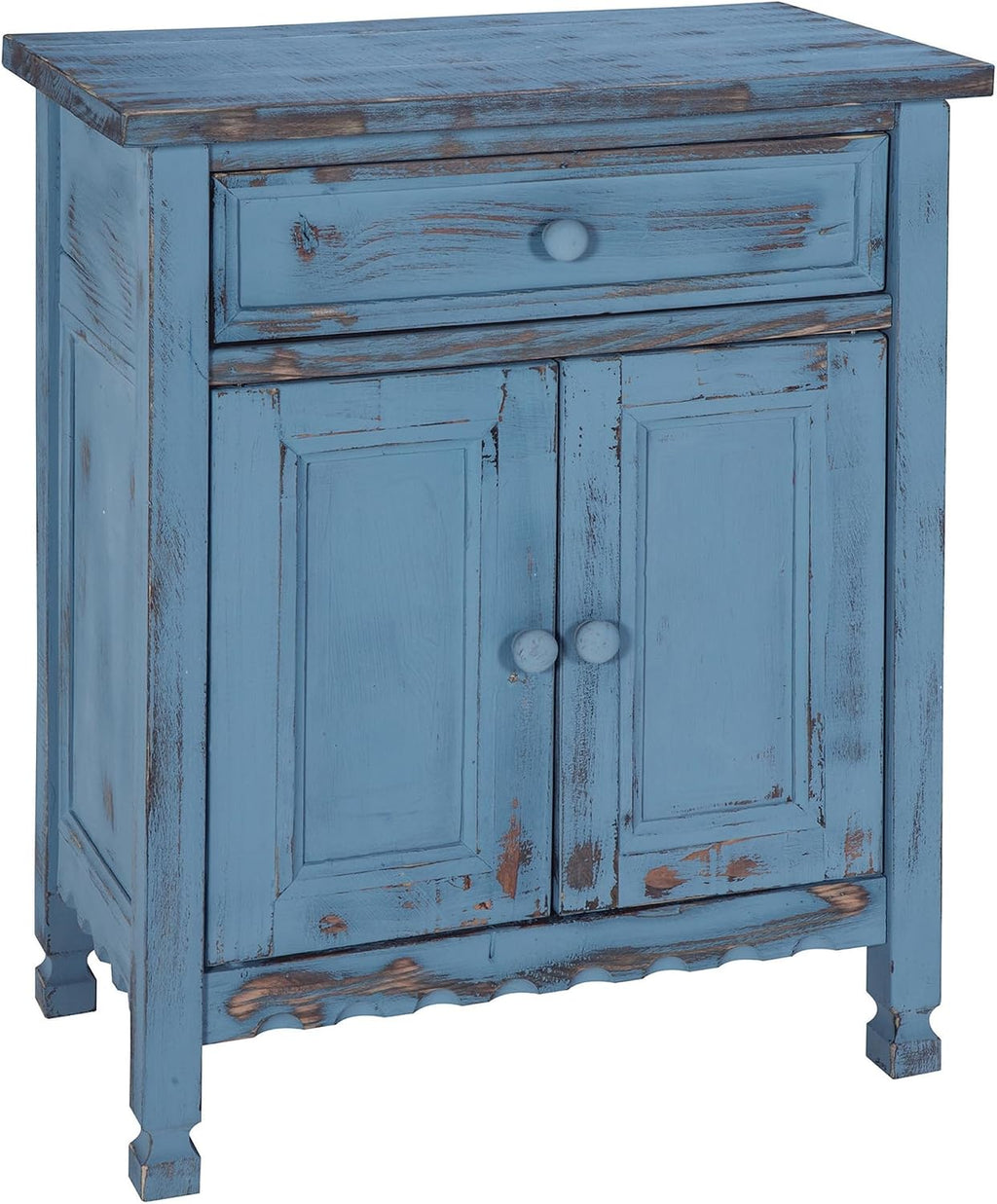 Alaterre Furniture Country Cottage Accent Cabinet with Drawer, Adjustable Shelf & 2 Doors – Rustic Farmhouse Sideboard Buffet Storage Cabinet for Living Room, Dining Room or Entryway (Blue Antique)