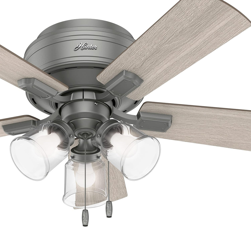 Hunter Fan 42 in Casual Matte Silver Finish Indoor Ceiling Fan with Pull Chain and Light kit, 5 Blades (Renewed)