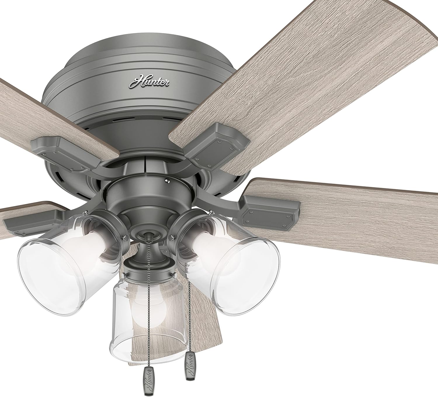 Hunter Fan 42 in Casual Matte Silver Finish Indoor Ceiling Fan with Pull Chain and Light kit, 5 Blades (Renewed)