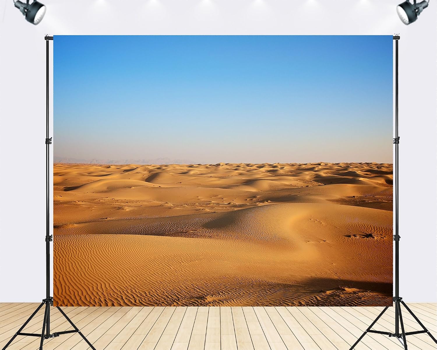 Trykid 20x10ft Golden Dune Desert Plain Backdrop Yellow Sand Wave Clear Sky Arid Land Natural Landscape Photography Background Wilderness Theme Party Decoration Photo Booth Prop Fabric