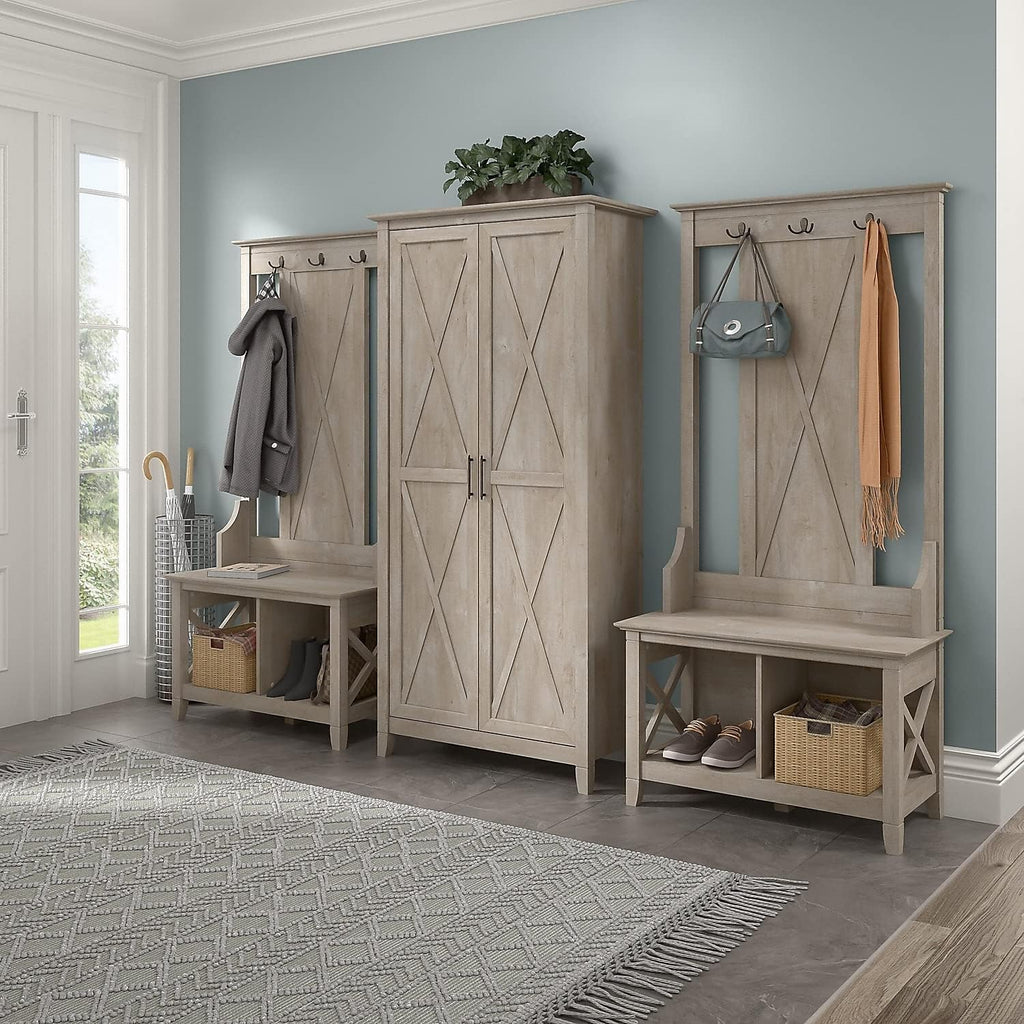 Bush Home Key West Tall Storage Cabinet with Doors in Washed Gray
