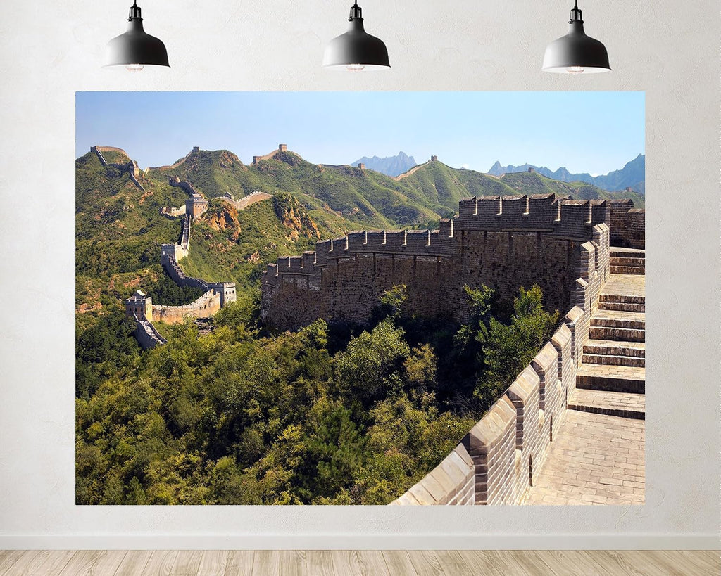 Trykid 20x10ft Great Wall Backdrop Ancient Stone Structure Lush Green Mountains Clear Blue Sky Photography Background Historical Renaissance Party Decoration Photo Booth Prop Fabric