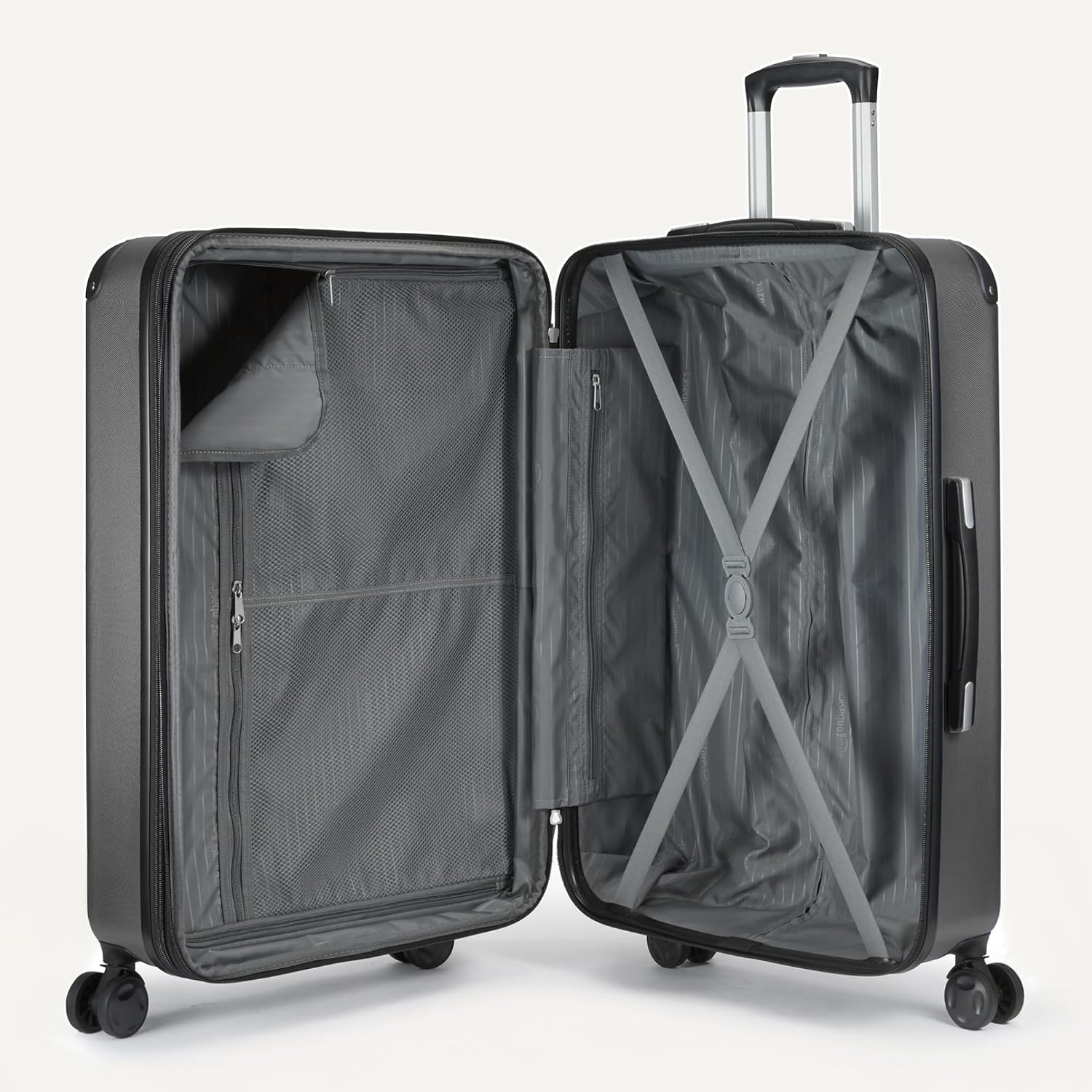 Amazon Basics 4-Piece Luggage Set, Hardside Suitcases with Spinner Wheels (22' Carry On & 28' Checked), Tote Bag & Travel Bag, Black