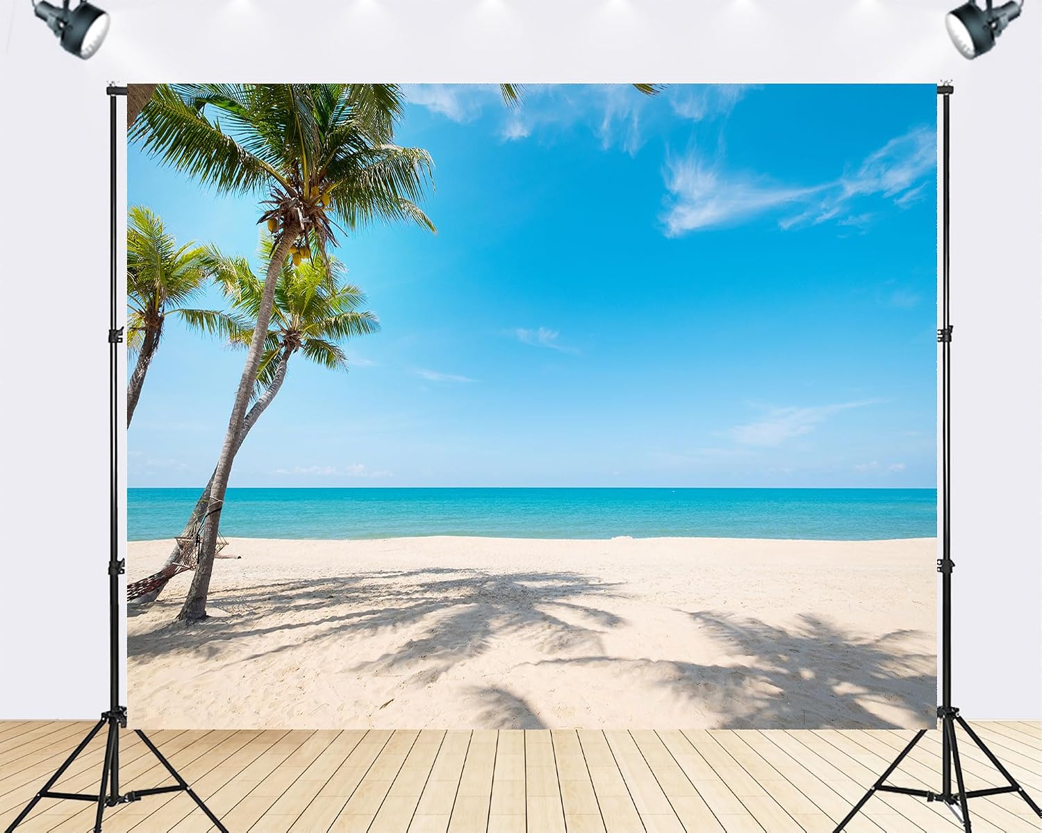Trykid 20x10ft Palm Tree Beach Backdrop White Sand Clear Blue Sky Calm Ocean Photography Background Relaxation Shoots Tapestry Party Decoration Photo Studio Prop Fabric
