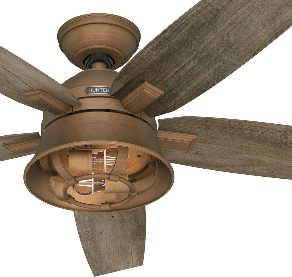 Hunter Fan 52 inch Casual Weathered Copper Indoor Ceiling Fan with LED Light Kit and Remote Control (Renewed)