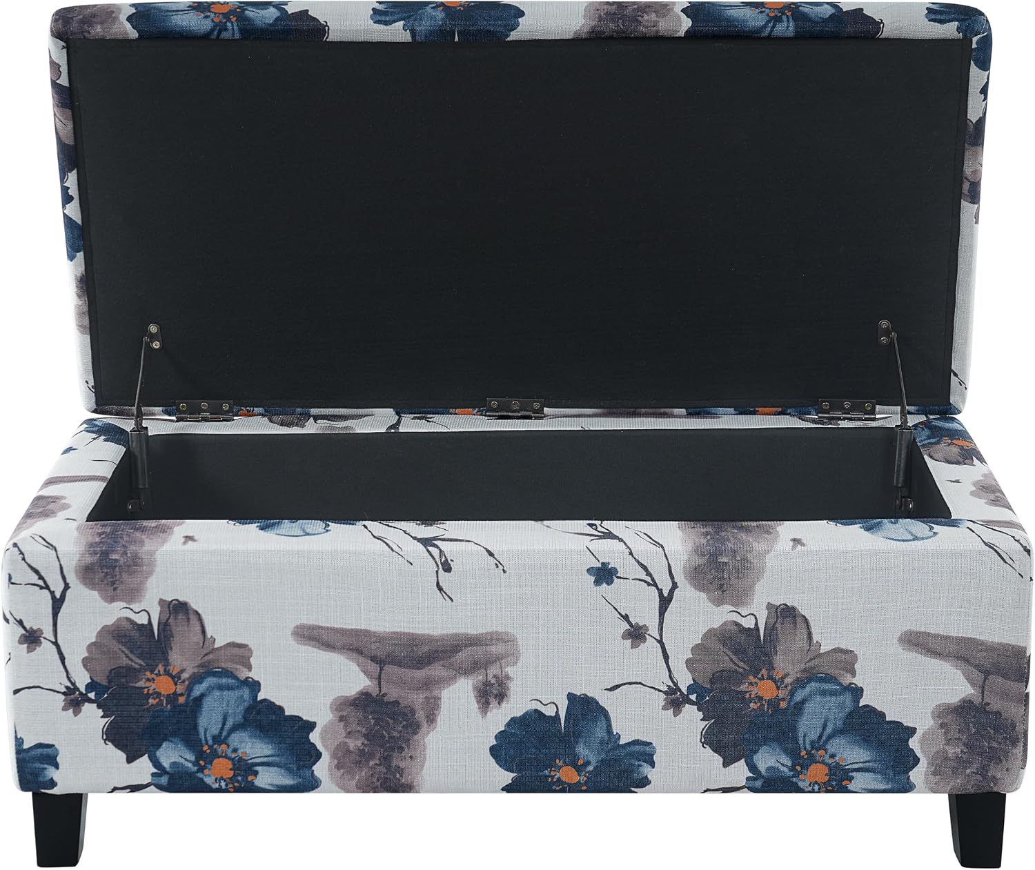 Christopher Knight Home Nesbit Living Room Ottoman with Storage, Entryway Fabric Upholstered Storage Ottoman Bench, Rectangular Sofa Foot Stool, Bedroom End of Bed Bench, Blue Flower+White