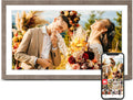 Digital Picture Frame 15.6 Inch, Large WIFI Digital Photo Frame Frameo,Electric Slideshow Frame, 1920 * 1080 IPS FHD Touchscreen, 32GB, Tabletop&Wall-Mounted, Share Video Picture, Wedding Gift, Greige