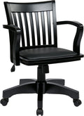 OSP Home Furnishings Deluxe Wood Banker's Desk Chair with Padded Seat, Adjustable Height and Locking Tilt, Black Finish and Black Vinyl