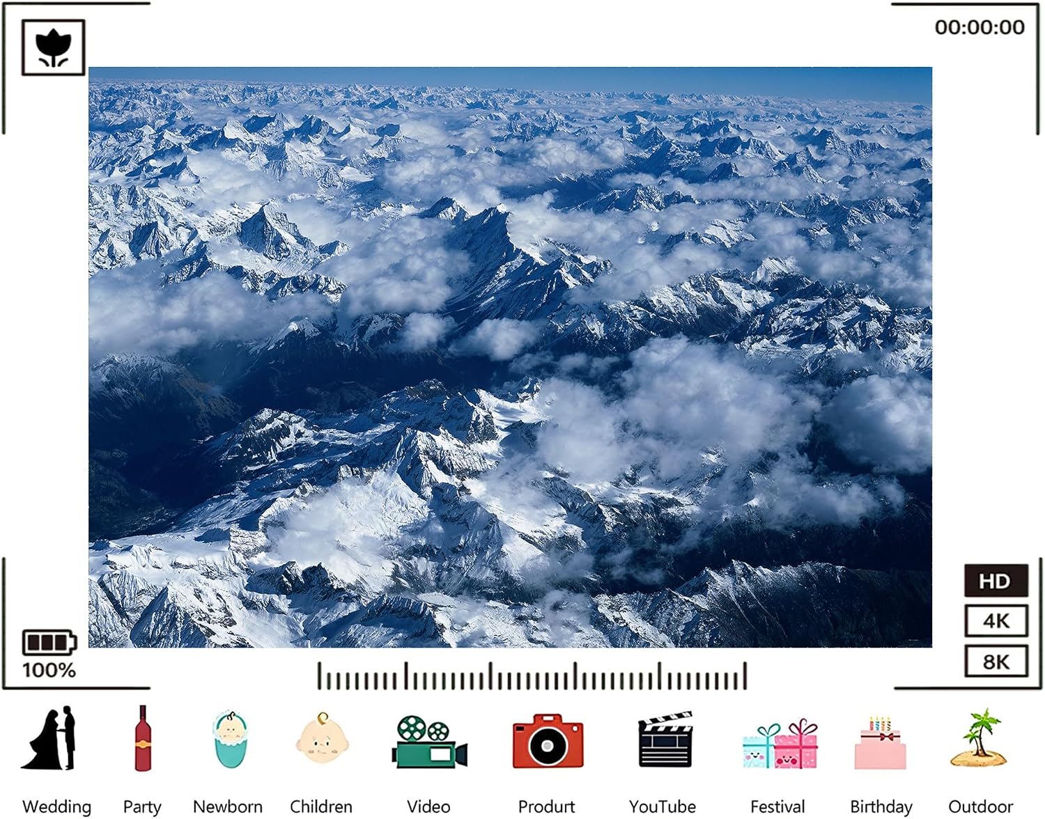 Trykid 20x10ft Aerial Snow Covered Mountains Backdrop Fluffy Clouds Rugged Peaks Expansive Landscape Clear Horizon Photography Background Adventure Event Decoration Photo Booth Prop Fabric