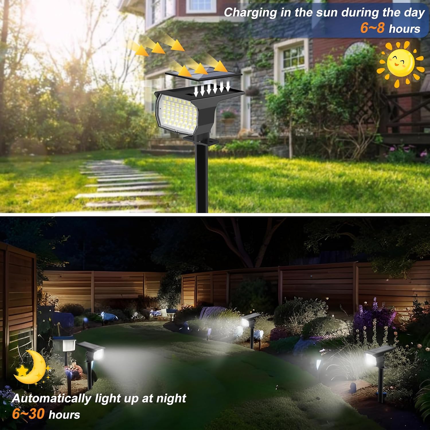 24 Pack Outdoor Solar Lights for Yard Garden, Include 12 Pack Solar Spotlights Outdoor Waterproof Warm White&12 Pack Solar Lights for Outside Cool White
