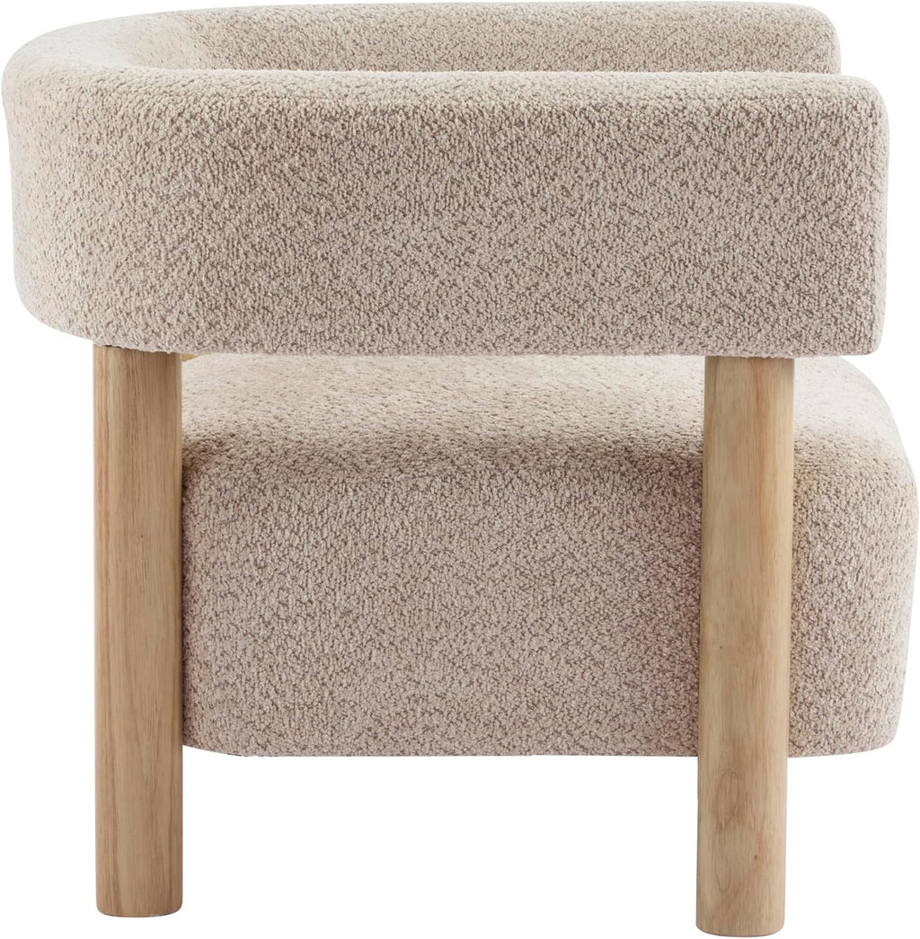 Christopher Knight Home Carly Low Profile Accent Chair, Round Backrest Side Chair, Living Room Armchair with Boucle Fabric Cushion, Comfy Reading Chair for Bedroom, Wooden Single Lounge Sofa, Wheat