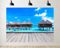 Trykid 20x10ft Tropical Overwater Bungalow Backdrop with Turquoise Ocean and Clear Blue Sky for Photography Background Wedding Bridal Shower Birthday Party Decoration Photo Booth Prop Fabric