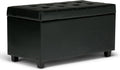 SIMPLIHOME Cosmopolitan Storage Ottoman - 34 inch Wide Upholstered Vegan Leather Rectangle Storage Ottoman Bench in Midnight Black, Transitional Tufted Ottoman for Living Room with Lift-Up Lid