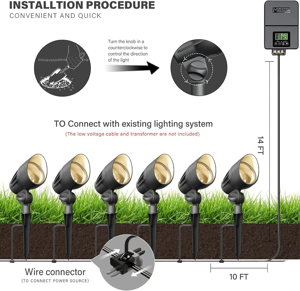 VENUS MANUFACTURING 16 Pack Low Voltage Landscape Flood Light 5 Watt LED Outdoor Landscape Lighting Kits 400 Lumen Black Waterproof Spotlights 12V 2700K Warm White Metal Tree Lights for Garden & Yard