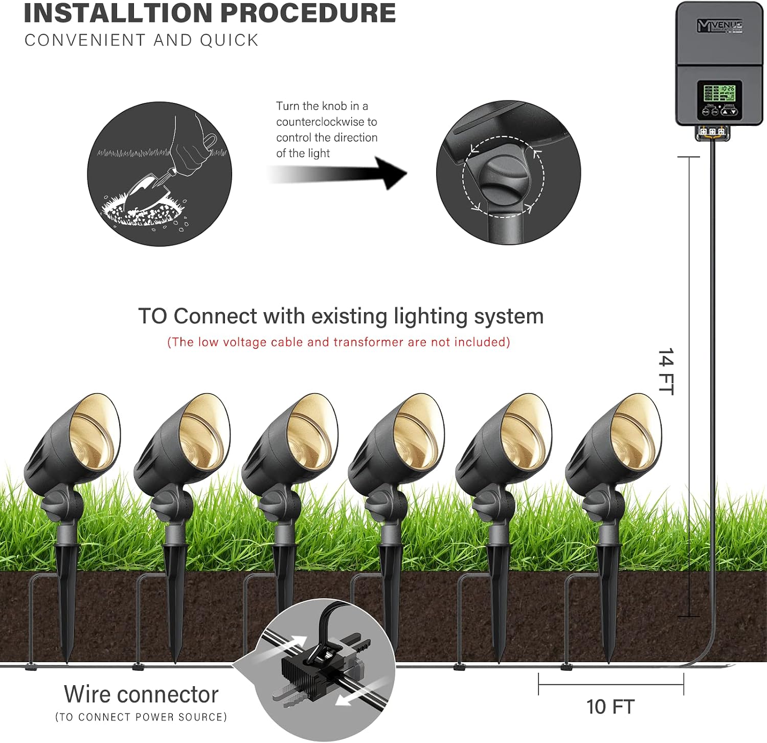 VENUS MANUFACTURING 16 Pack Low Voltage Landscape Flood Light 5 Watt LED Outdoor Landscape Lighting Kits 400 Lumen Black Waterproof Spotlights 12V 2700K Warm White Metal Tree Lights for Garden & Yard