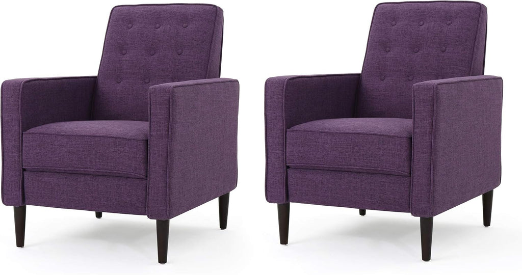 GDFStudio Christopher Knight Home Mervynn Mid-Century Modern Fabric Recliners, 2-Pcs Set, Muted Purple / Dark Espresso