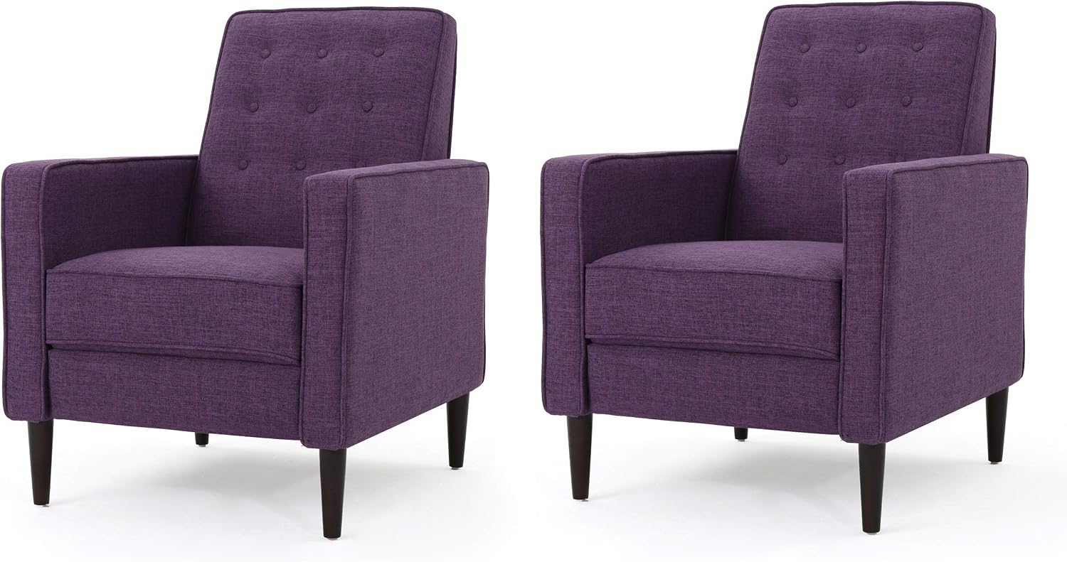 GDFStudio Christopher Knight Home Mervynn Mid-Century Modern Fabric Recliners, 2-Pcs Set, Muted Purple / Dark Espresso