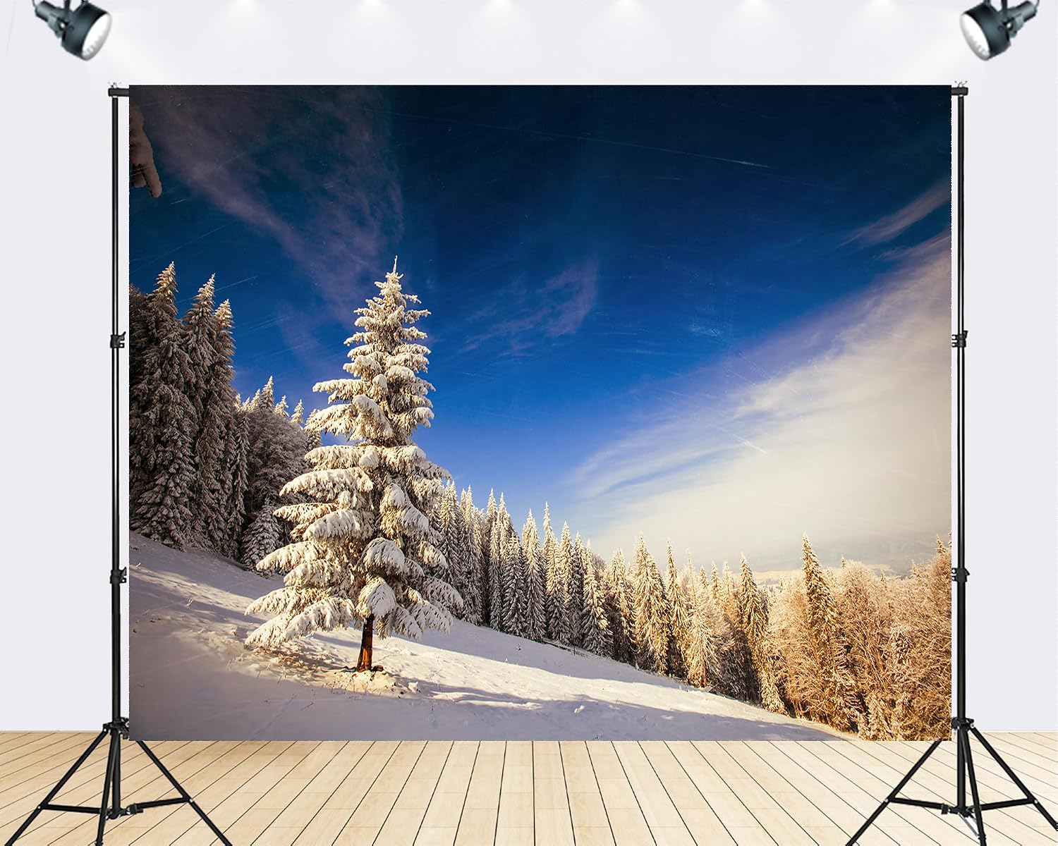 Trykid 20x10ft Snowy Pine Tree Winter Backdrop Bright Blue Sky White Forest Photography Background Alpine Holiday Mountain Party Decoration Tapestry Photo Booth Prop Fabric