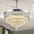 Baotree Chandelier Ceiling Fan with Lights and Remote,42 Inch Modern Flush Mount for Bedroom Indoor, Dimmable LED,Bluetooth Connection,Energy Efficient Quiet Retractable Blades (42 in White)