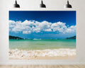 Trykid 20x10ft Crystal Clear Ocean Backdrop White Sand Beach Foamy Waves Bright Blue Sky Photography Background Summer Getaway Party Decoration Tapestry Photo Booth Studio Prop Fabric