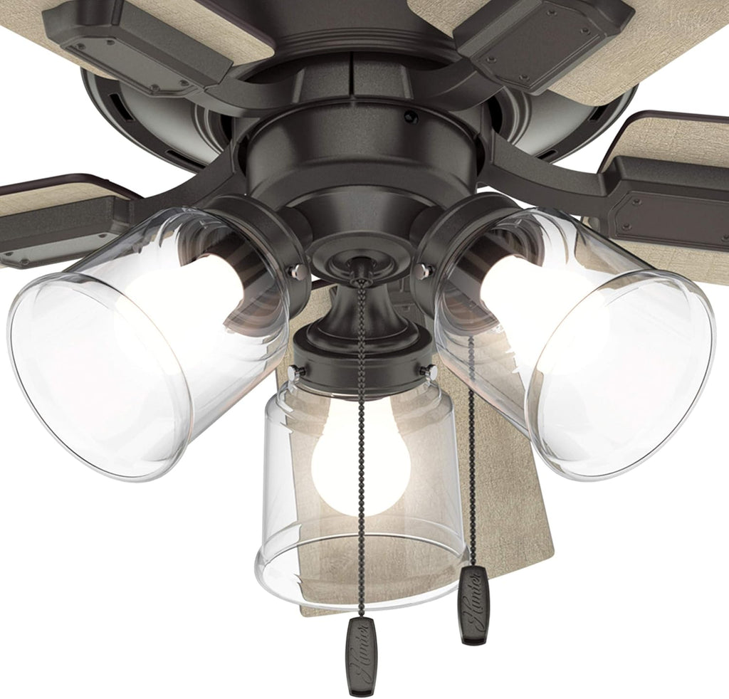 Hunter Fan 42 inch Noble Bronze Low Profile Indoor Ceiling fan with Clear Rippled Glass Light Kit and LED Bulbs (Renewed)