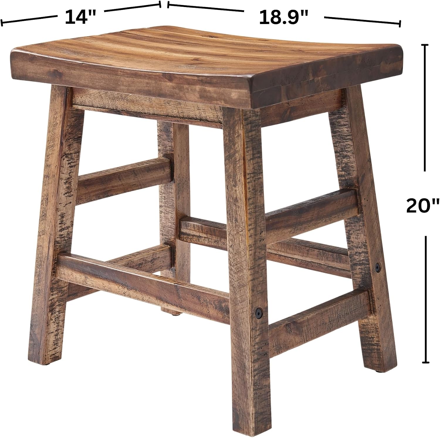 Alaterre Furniture Durango Set of 2 Industrial 20-Inch Wood Dining Stools – Rustic Farmhouse Style Solid Wood Backless Seats for Kitchen, Dining Table, or Extra Seating