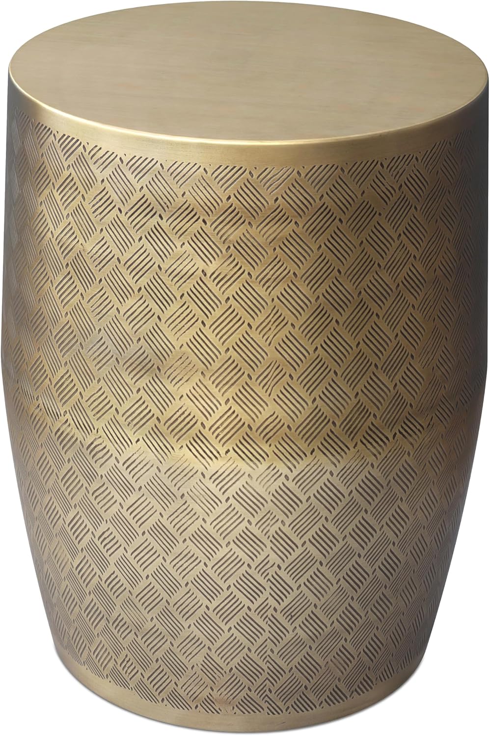 SIMPLIHOME Johnsen Metal Table - 18 inch Wide Solid Iron Round Accent Table in Antique Gold, Boho Side or End Table for Living Room or Family Room with Etched Cross Hatch Pattern, Assembled