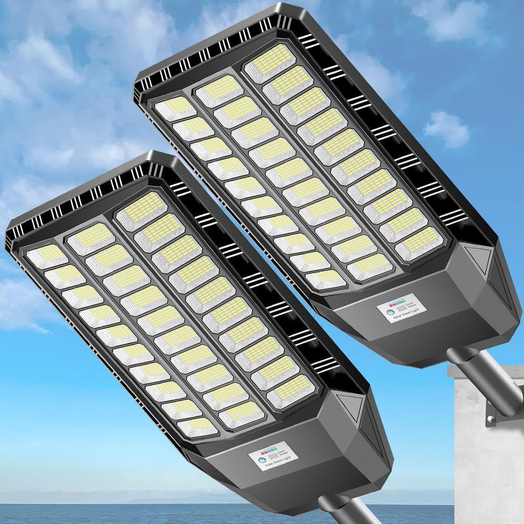 Deepn Solar Street Light, Commercial Grade Solar Lights Outdoor IP67 Waterproof, 9800W LED Flood Security Lights Motion Sensor & Dusk to Dawn Outdoor Lighting for Parking Lots, Streets & Yard, 2 Pack