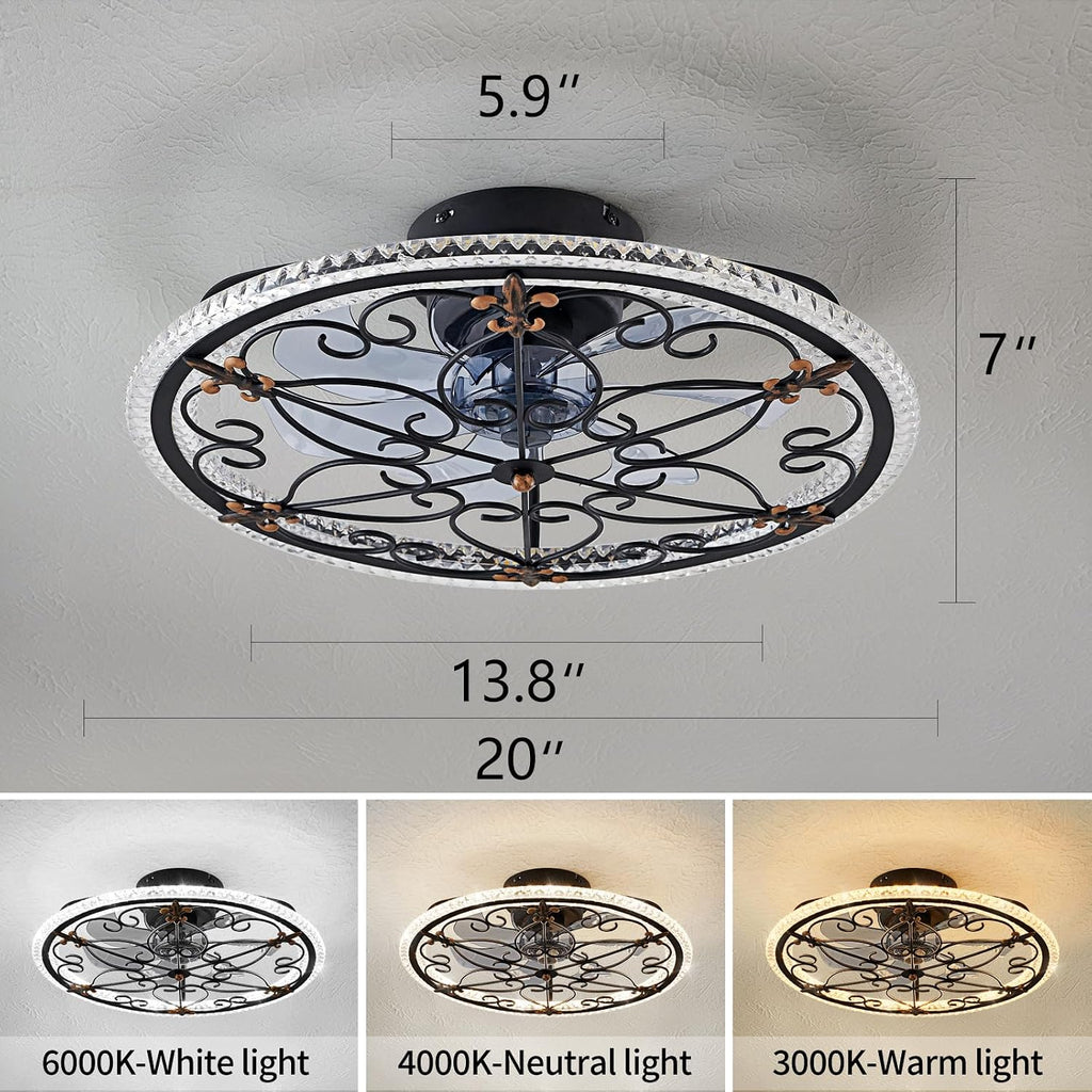 Caged Ceiling Fan with Lights Remote Control, 6 Speeds 3 Color Farmhouse Industrial Ceiling Fan with Light for Kitchen Bedroom Living Room