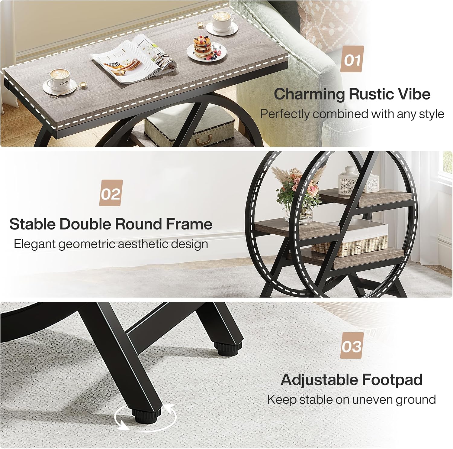 LITTLE TREE End Table, Narrow Side Table with 4-Tier Large Storage Space, Modern Bedside Table for Living Room, Home Office, Bedroom, Set of 2, Grey