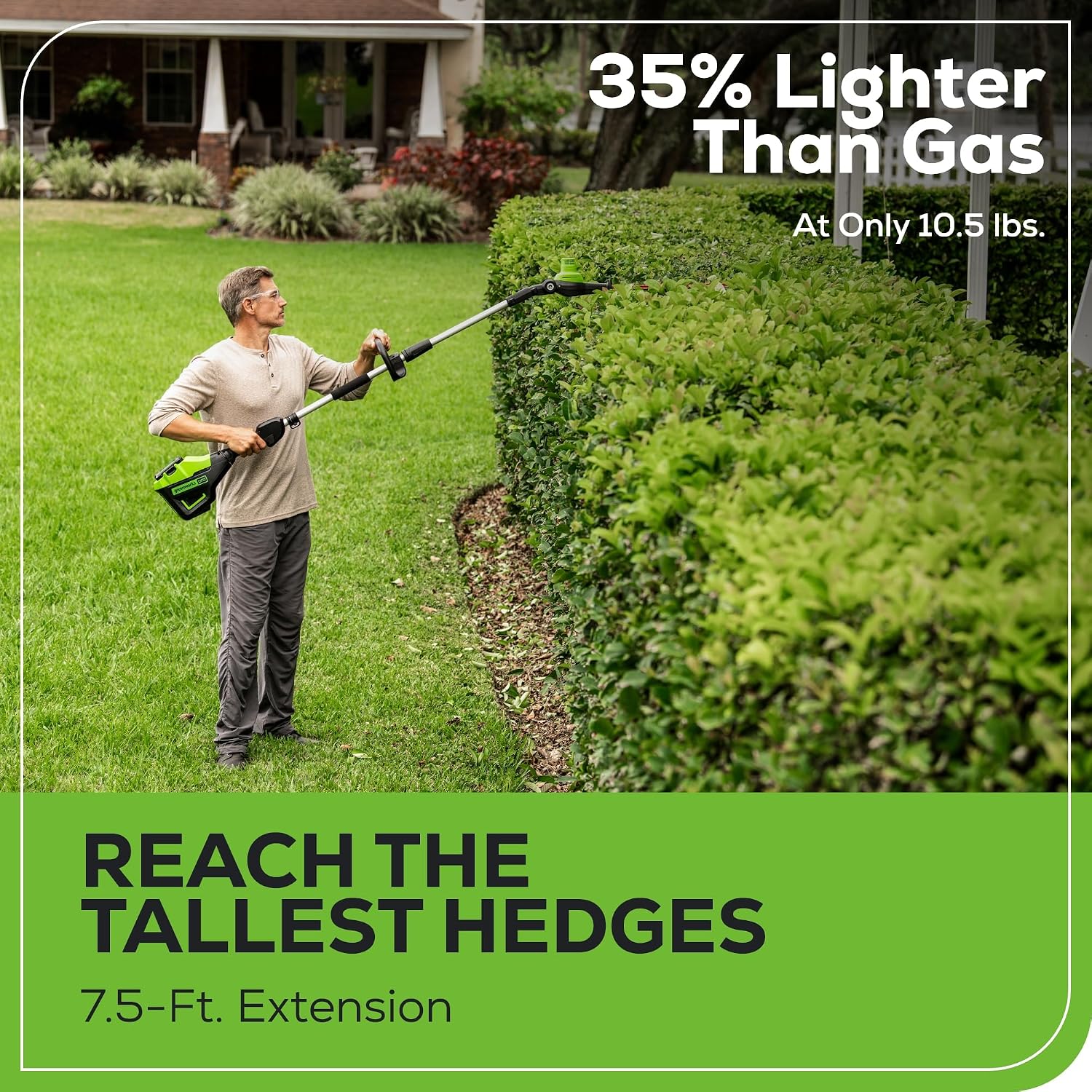 Greenworks 60V 20' Brushless Cordless Battery Powered Pole Hedge Trimmer, 2.0Ah Battery and Charger Included