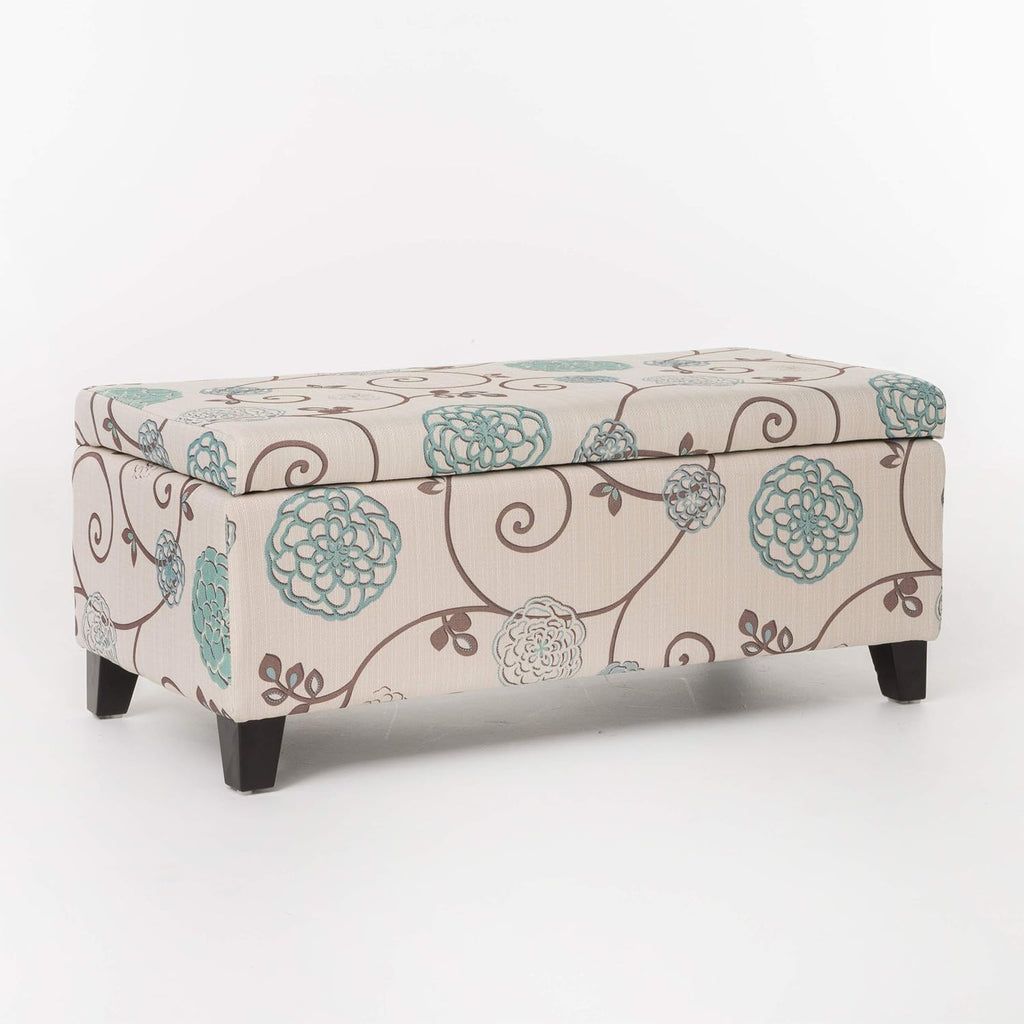 Christopher Knight Home Breanna Fabric Storage Ottoman, White And Blue Floral