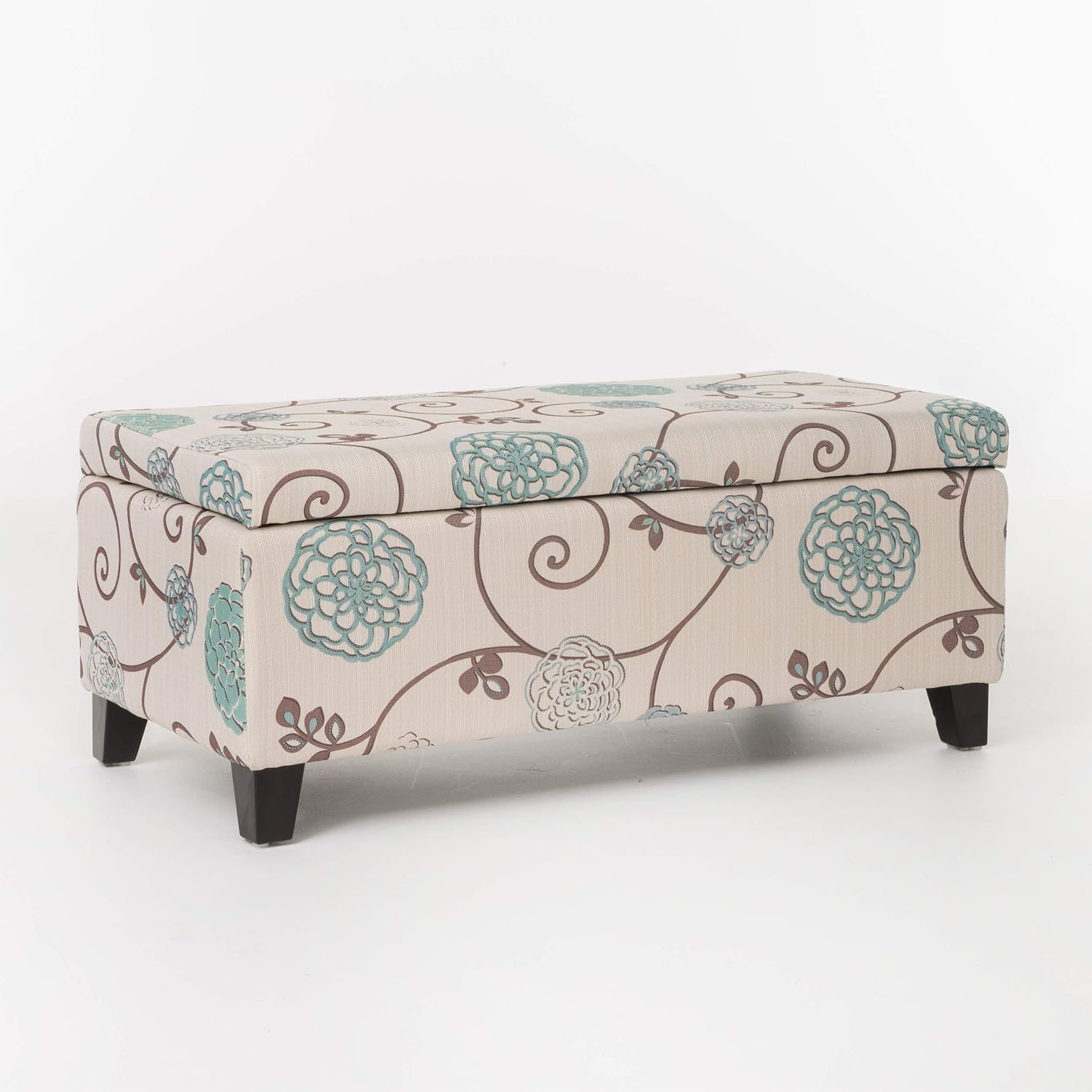 Christopher Knight Home Breanna Fabric Storage Ottoman, White And Blue Floral