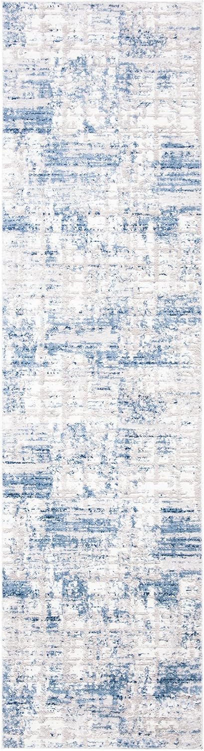 SAFAVIEH Amelia Collection Runner Rug - 2'2' x 6', Blue & Grey, Modern Abstract Distressed Design, Non-Shedding & Easy Care, Ideal for High Traffic Areas in Living Room, Bedroom (ALA786M)
