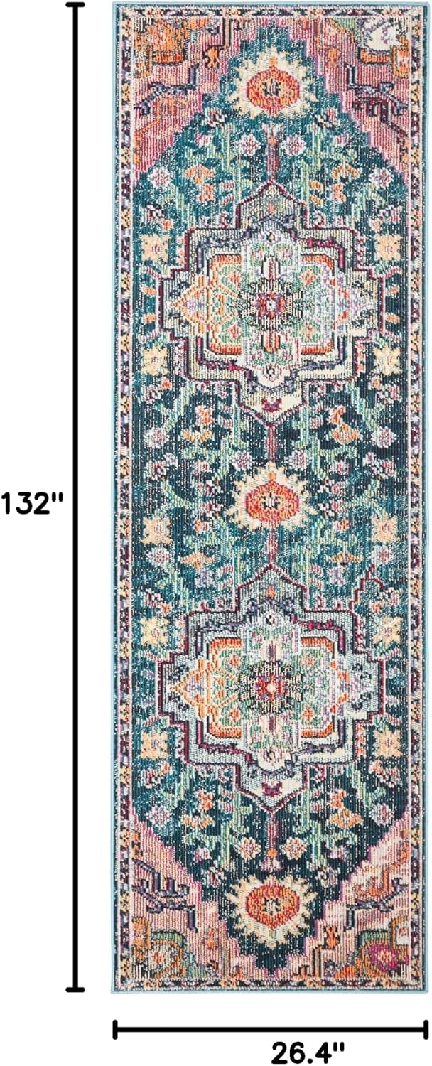 SAFAVIEH Crystal Collection Runner Rug - 2'2' x 11', Teal & Rose, Medallion Distressed Design, Non-Shedding & Easy Care, Ideal for High Traffic Areas in Living Room, Bedroom (CRS501T)