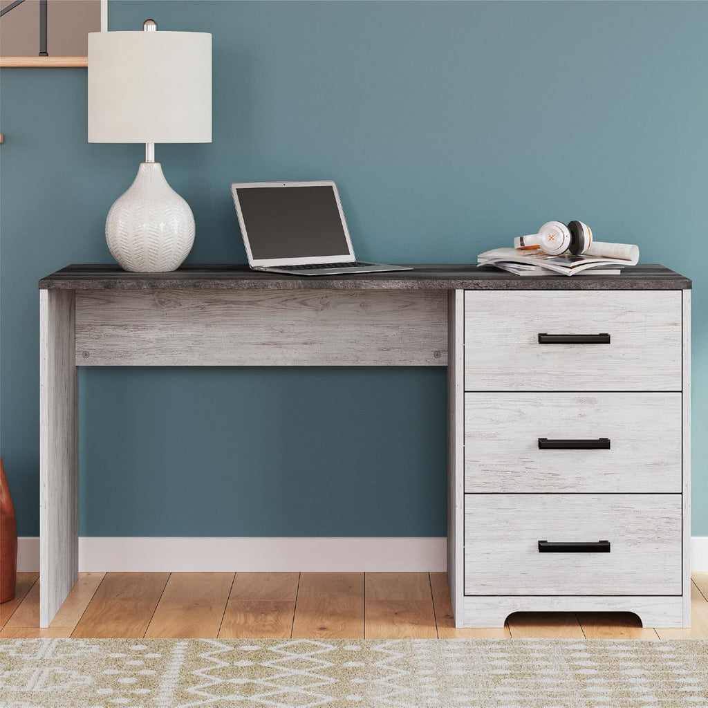 Signature Design by Ashley Shawburn Farmhouse 3-Drawer 54' Home Office Desk, White & Gray