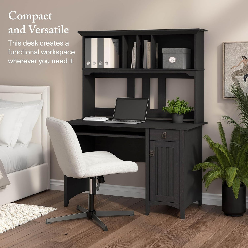 Bush Home Salinas Computer Desk with Hutch | Study Table with Drawers, Cabinets & Pullout Keyboard/Laptop Tray | Modern Home Office Desk in Vintage Black | Work Desk with Storage