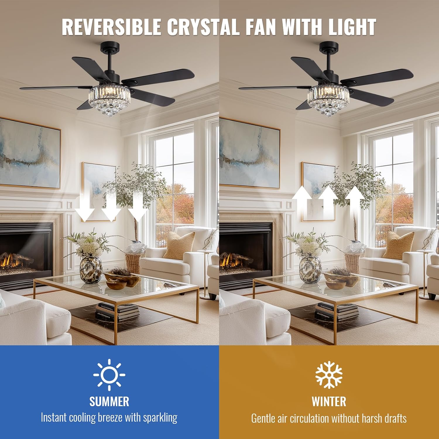 Crystal Fandelier Ceiling Fan with Light,Chandelier Ceiling Fan with Remote and APP Control,Quiet Light for Bedroom, 3 Color Temperature, 52 Inch vintage ceiling fan With 6 Speeds