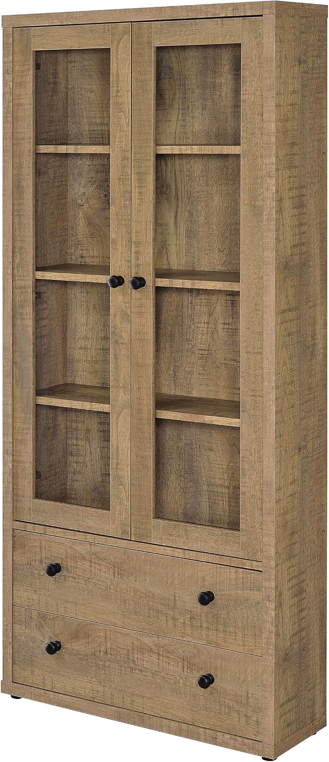 Coaster Home Furnishings - Hawthorne - 4-Shelf Wood Accent Cabinet with Glass Doors - Glass and Wood, Drawers - Farmhouse Style - Living Room, Entryway & Home Kitchen - Mango - 953479