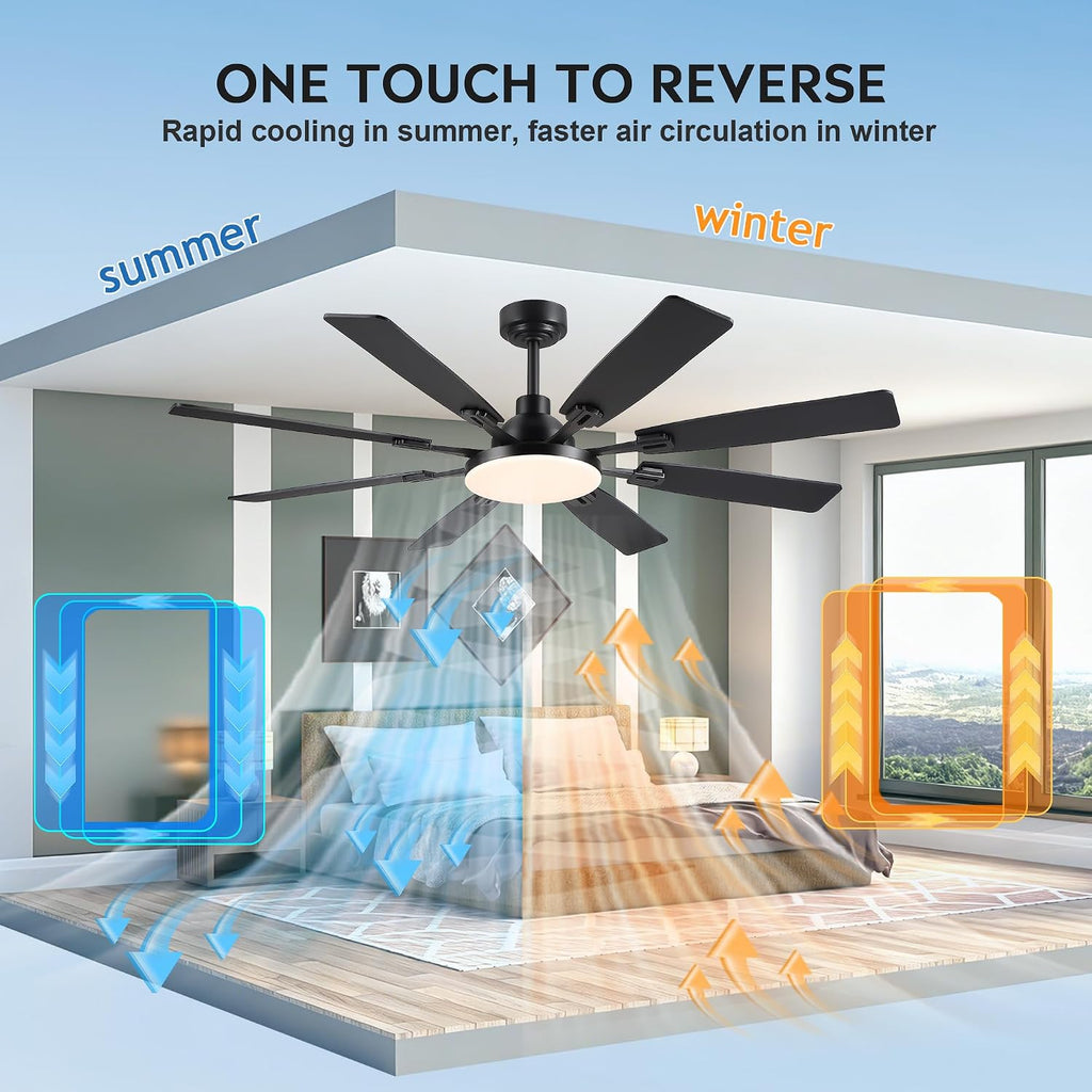 JSAITEE 60In Ceiling Fans with Lights - Brown Low Profile Fan Light with 8 Blades, 6 Wind Speeds Reversible, Dimmable, Modern Light Fixture for Indoor Living Room, Kitchen, Coverd Patios