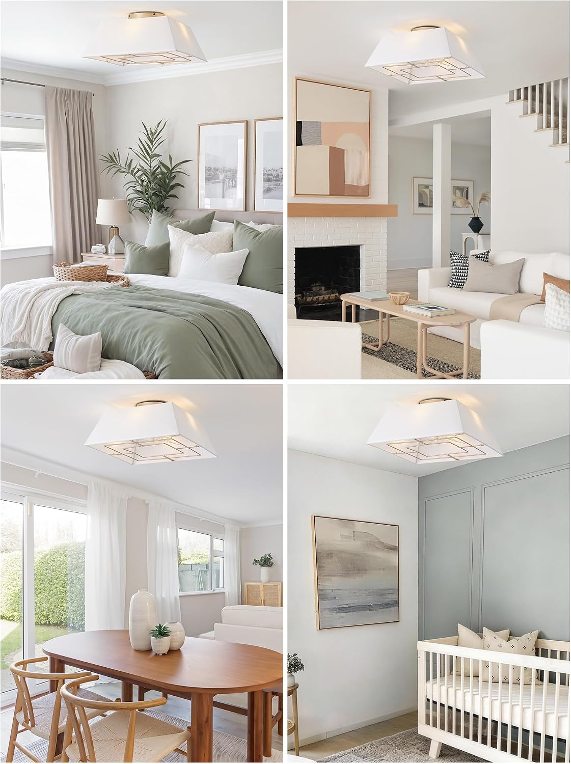 20' Boho Ceiling Fans with Lights Flush Mount, Bladeless Ceiling Fan with Light Remote Control, Square with 6 Speeds for Bedroom, Living Room, Nursery