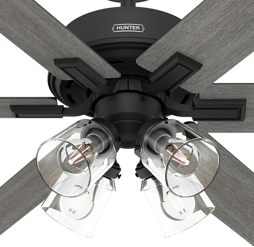 Hunter Fan 52 Inch Matte Black Indoor Ceiling fan with Light and Remote for Bedroom, Living Room, Office, Kitchen (Renewed)
