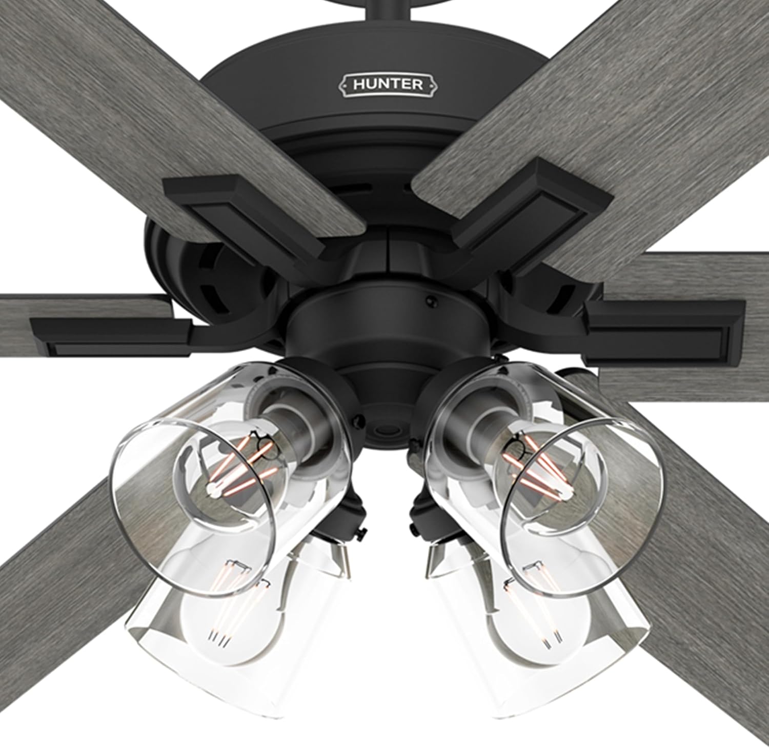 Hunter Fan 52 Inch Matte Black Indoor Ceiling fan with Light and Remote for Bedroom, Living Room, Office, Kitchen (Renewed)